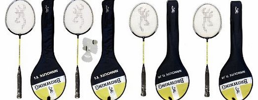 4 x Browning Nanolite Ti badminton rackets (2 x Junior + 2 x Adult) + 3 x Shuttles RRP 159.99