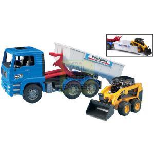 MAN Tipping Container Truck With Caterpillar Skid Steer Loader