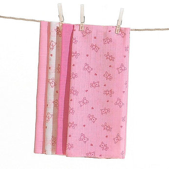 Bruin Pink and White Muslin Squares - 4 Pack
