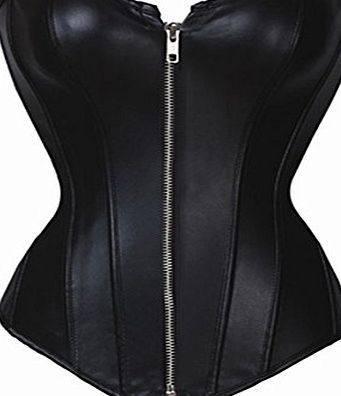 Bslingerie Womens Faux Leather Zipper Front Boned Corset (UK 10-12 (M))
