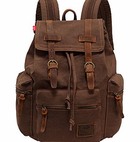 BST-EMALL Vintage Men Casual Canvas Leather Backpack Rucksack Bookbag Satchel Hiking Bag Shool Bag (Coffee)