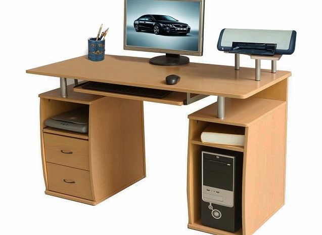 (BTM) Large Computer Desk with 2 Drawers and 4 Shelves for the Home Office Study Furniture Workstations PC Table--Full 2 YEAR WARRANTY against defects
