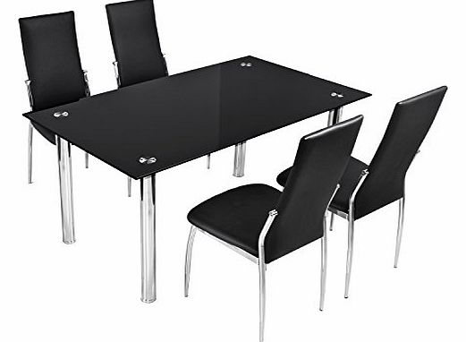 GLASS BLACK DINING TABLE SET AND 4 FAUX LEATHER CHAIRS