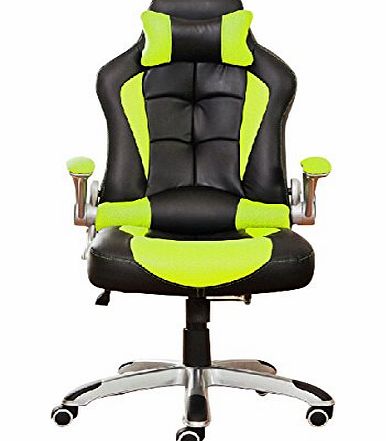 BTM HIGH BACK EXECUTIVE OFFICE CHAIR LEATHER SWIVEL RECLINE ROCKER COMPUTER DESK FURNITURE GAMING RACING CHAIR (GREEN)