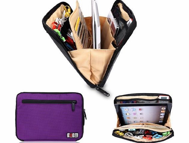 BUBM Damai Portable Universal Electronics Accessories Travel Organizer / iPad Case / Cable Organizer Bag with Cable Tie (Purple)