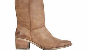 Beige leather ankle boots