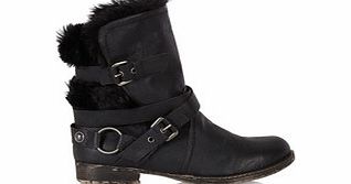 Bullboxer Black leather and faux fur buckled boots