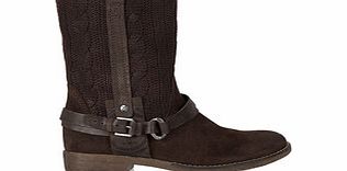Brown suede knitted ankle boots