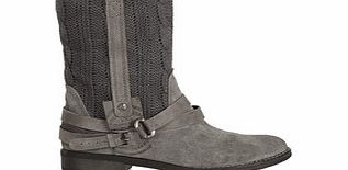 Grey suede knitted ankle boots