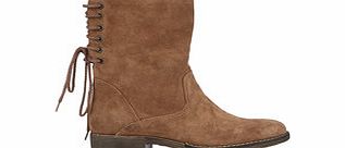 Tan suede lace-up ankle boots