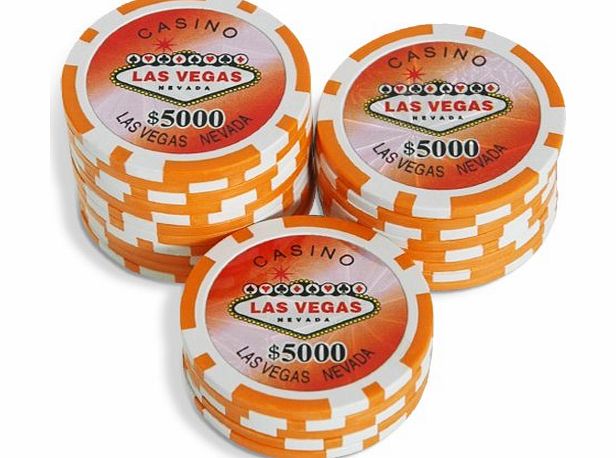 Bullets Poker Sleeve of 25 Las Vegas $5000 Orange Poker Chips Clay 11.5g