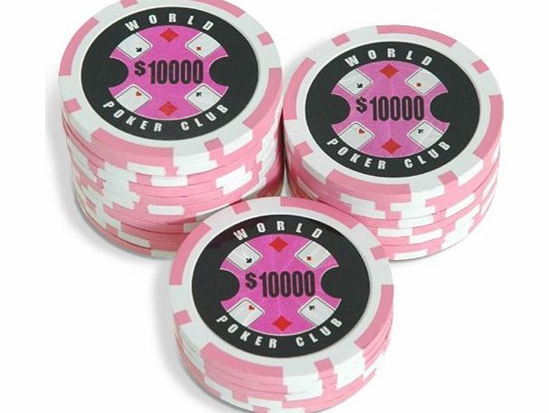 Bullets Poker Sleeve of 25 World Poker Club $10000 Pink Poker Chips Clay 14g
