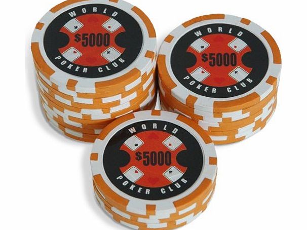 Bullets Poker Sleeve of 25 World Poker Club $5000 Orange Poker Chips Clay 14g