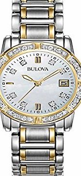 Bulova Diamond Highbridge Girls Quartz Watch with Mother of Pearl Dial Analogue Display and White Stainless Steel Gold Plated Bracelet 98R107