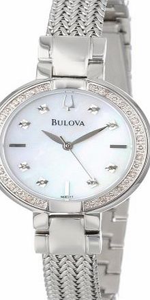 Bulova Diamond Womens Quartz Watch with Mother of Pearl Dial Analogue Display and White Stainless Steel Bracelet 96R177