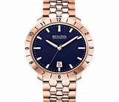 Bulova Mens BA II Rose Gold Steel Bracelet Watch