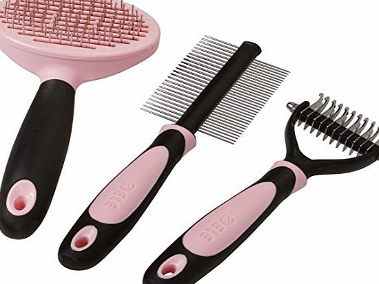 Bundle Monster 3 pc Dog Cat Hair Deshedding Brush Comb Fur Care Grooming Tool Kit