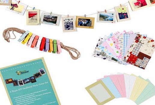 Bundle Monster Wall Deco DIY Paper Photo Frame with Mini Clothespins and Stickers - Fits 4``x 6`` Pictures