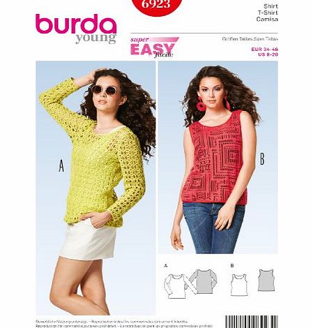 Burda Ladies Young Fashion Easy Sewing Pattern 6923 - Tops Sizes: 8-20
