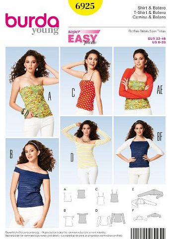 Burda Ladies Young Fashion Easy Sewing Pattern 6925 - Tops 