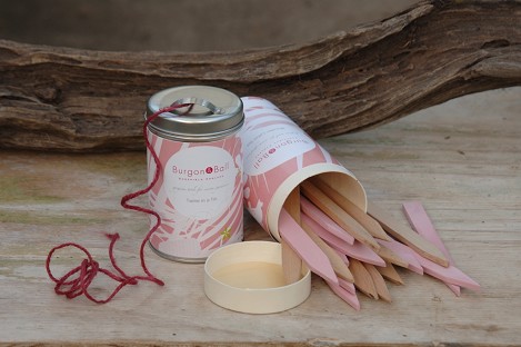 Pink Wooden Lables and Pink Twine in a Tin