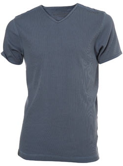 Airforce Blue Badged Rib V-Neck T-Shirt