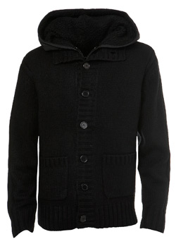 Black Cable Knit Hoodie Button Jacket