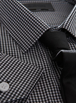 Black Gingham Slim Fit Shirt With Tie