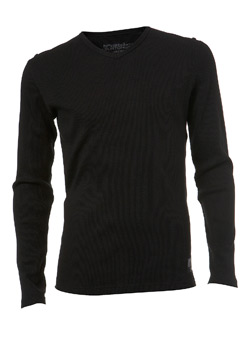 Black Ribbed V-Neck Long Sleeve T-Shirt