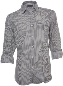 Black Roll Sleeve Stripe Fitted Shirt