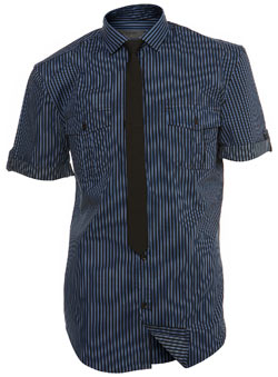 Black Stripe Shirt and Tie Set Fitted Shirt