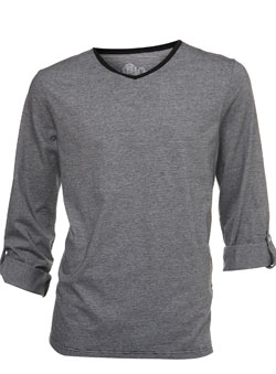 Black Subtle Stripe V-Neck Long Sleeve T-Shirt