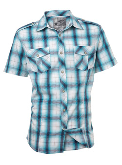 Blue and White Check Short Sleeve Casual Shirt
