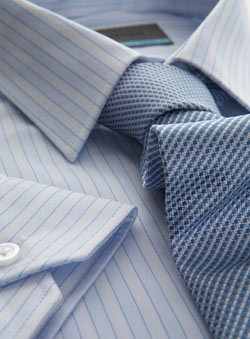 Blue Herringbone Striped Shirt With Tie