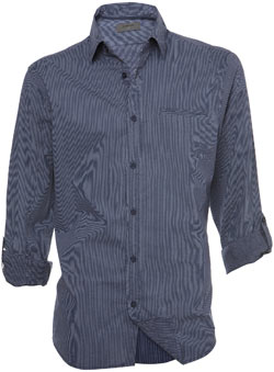 Blue Roll Sleeve Stripe Fitted Shirt