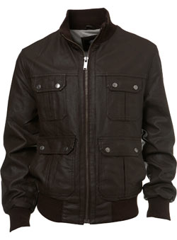 Brown Leather Look Bomber Jacket