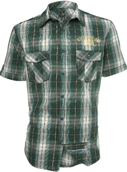 Green Check andquot;Electric Outlawsandquot; Short Sleeve Casual Shirt