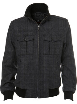 Grey Checked Wool Bomber