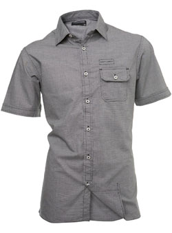 Grey Dogstooth Check Fitted Shirt