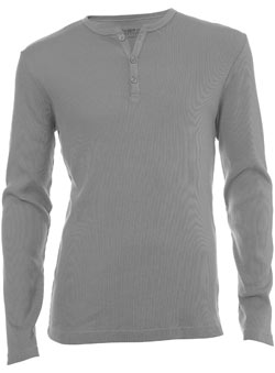 Grey Ribbed Grandad Neck Long Sleeve T-Shirt