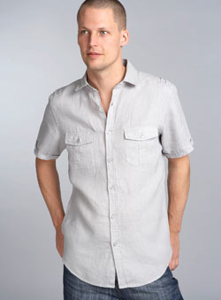 Grey Short Sleeve Linen Fitted Shirt