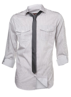 Grey Twinstripe Fitted Shirt and Tie