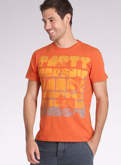 Orange `arty Worship`Printed T-Shirt