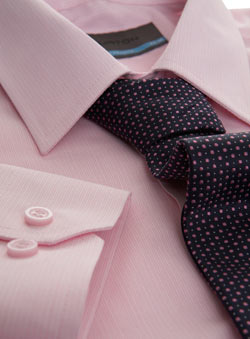 Pink Hairline Stripe Shirt With Navy Tie