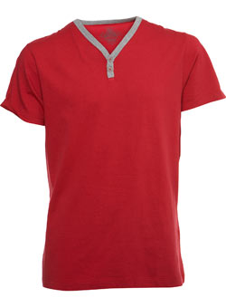 Red Contrast Y-Neck T-Shirt