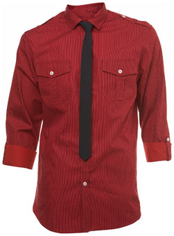 Red Stripe Shirt and Tie Set Fitted Shirt