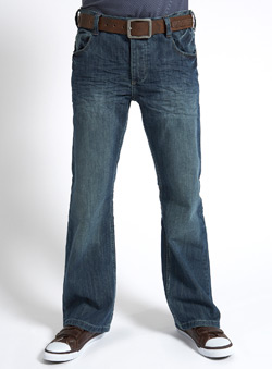 Burton Vintage Wash Belted Bootcut Fit Denim Jeans