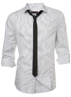 White and Black Stripe Fitted Shirt and Tie