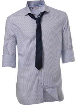 White/Blue Stripe Roll Sleeve Fitted Shirt and Tie Set