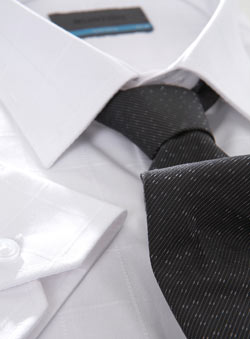 White Self Check Shirt With Tie